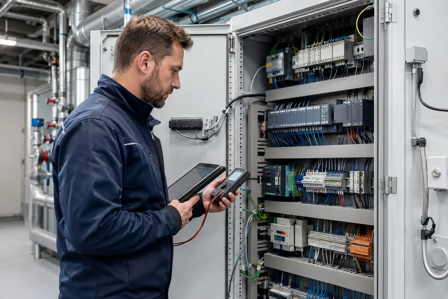 Techniker modernisiert eine MSR-Anlage in einem geöffneten Schaltschrank